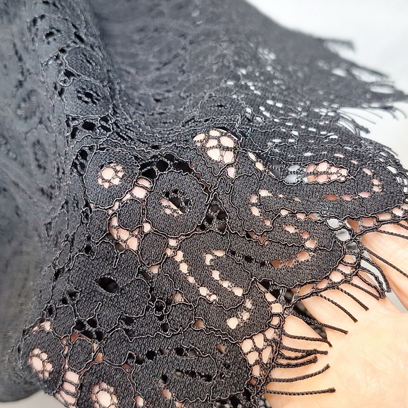 Ronni Nicole Black Lace Long Sleeve Shift Dress w/ Nude Body Lining Size 18 - Picture 4 of 9